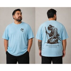 BrandMakers Fallin Samurai Tee Light Blue Heavyweight Relaxed Fit 5XL